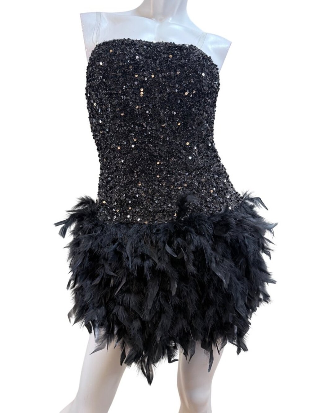 Coquette Whimsigoth Vampy Celestial Sequin Feather Strapless Dress Small NWT